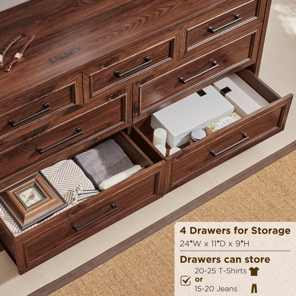7 Drawer Dresser, 52" Wide Farmhouse Chest, Brown