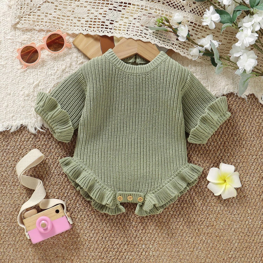 Cotton Baby Girl Knit Sweater Ruffle Romper