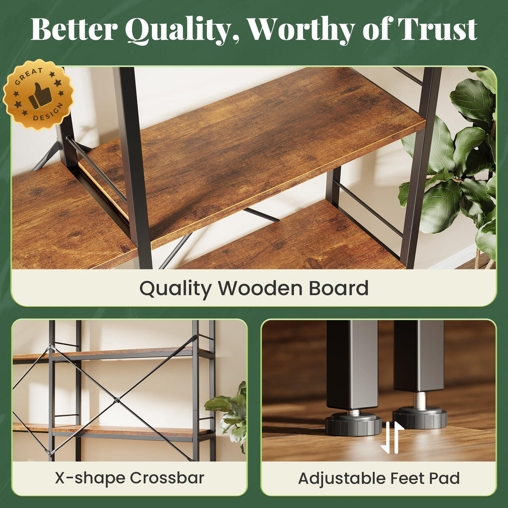 4 Tier Bookshelf, L Shaped Corner Bookshelf with 8 Open Shelves, 49.4 Inch Straight Wide Bookcase with Metal Frame