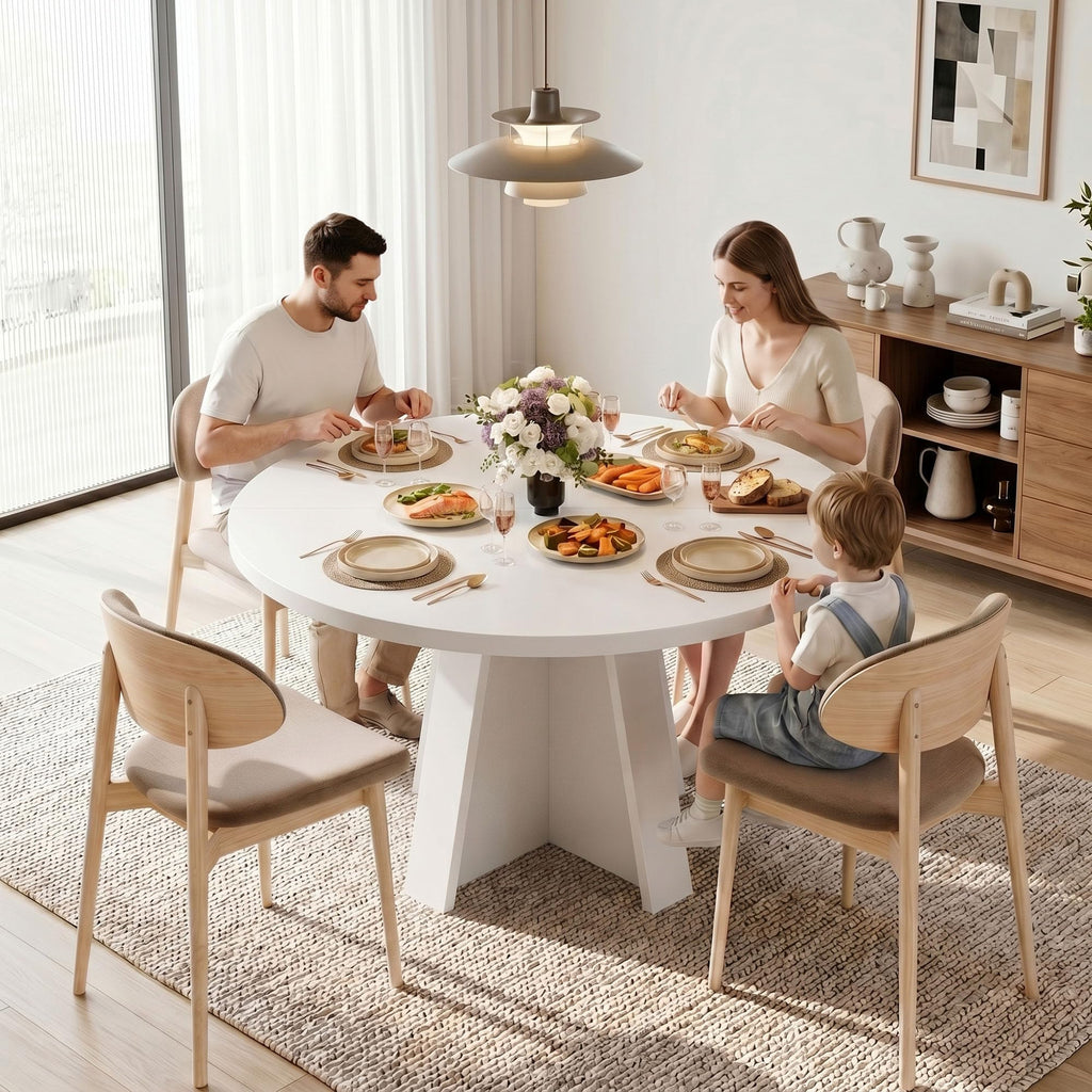 47-Inch Round Dining Table for 4-6 People, Modern Wooden Kitchen Table, Farmhouse Circle Dinner Tables Furniture