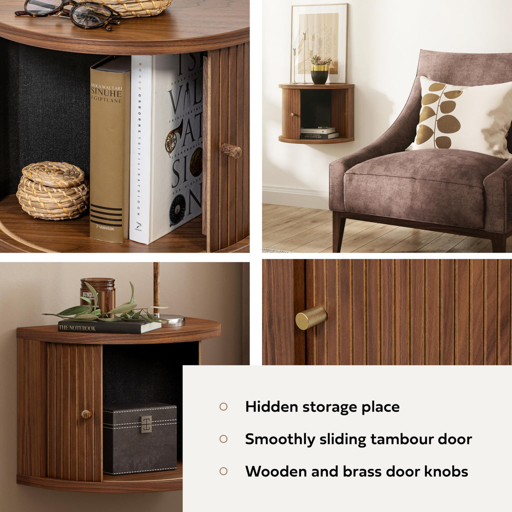 16'' Fully Assembled Floating Nightstand with Storage and Sliding Door - Floating Side Table . Mid Century Modern