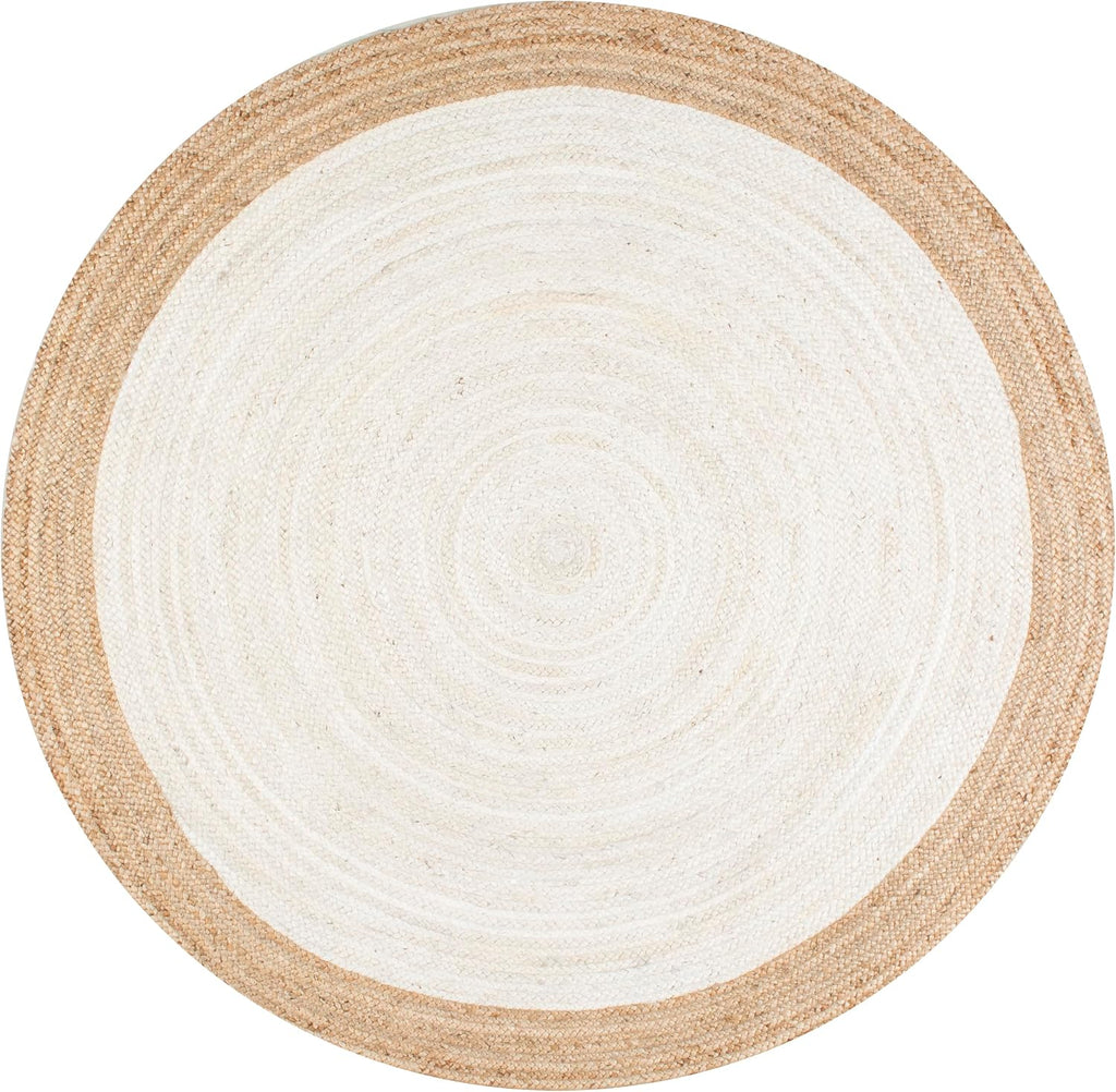 Eleonora White/Natural, 4' x 6' Oval, Bordered, Jute, Soft and Textured, High Traffic, Stain Resistant, Easy Clean