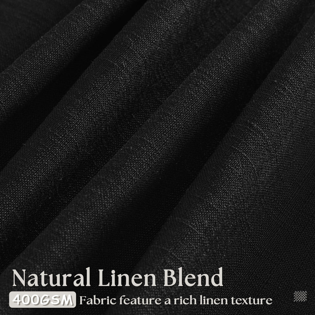 Black Pinch Pleated Linen Semi Sheer 120 Inch Curtains 2 Panels