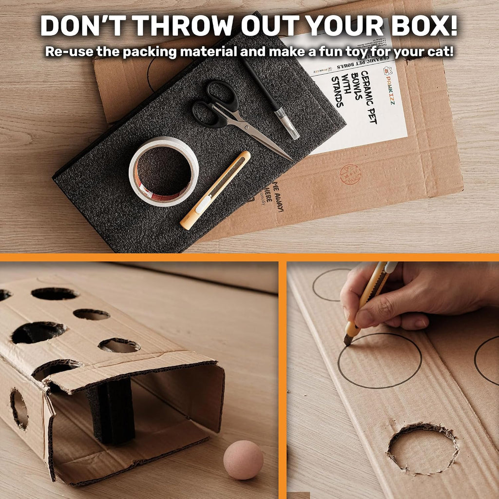 Elevated Cat Bowl Stand for Food and Water - Anti-Vomit Raised Feeding Station with Tilted Stand - Removable Round