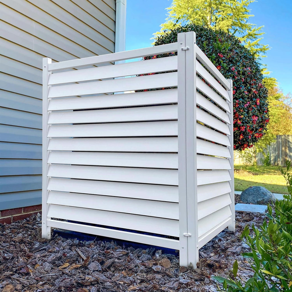 44in H x 36in W (2 Panels) No Dig Waverly White Vinyl Privacy Screen, Outdoor Privacy Screen Panels, Trash Can
