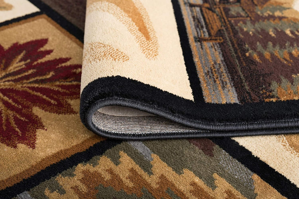Northern Wildlife Multi-Color Easy Clean Oval Area Rug Bedroom or Dining Room for Farmhouse, Lodge, Cabin Stye