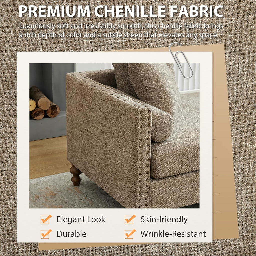 75.2" Oversized Chaise Lounge, Chenille End of Bed Bench with Tufted Arms, Sleeper Sofa Daybed with 4 Pillows
