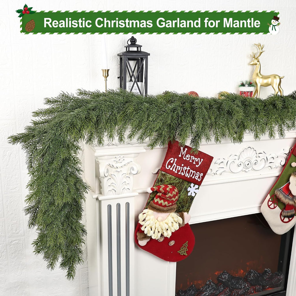 6 Ft Realistic Christmas Cedar Garland, Thick Faux Green Garland