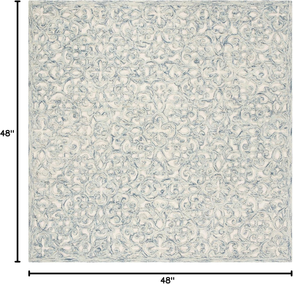 Trace Collection Area Rug - 4' Square, Blue & Ivory, Handmade Wool, Ideal for High Traffic Areas (TRC103B)
