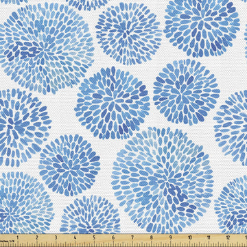 Watercolor Fabric by The Yard, Japanese Flower Circle Petal Pattern Spring Inspired Hand Drawn Eastern, Decorative