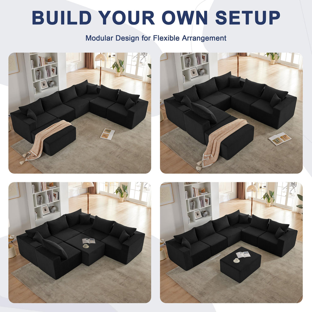 121" Boneless Couch, U Shaped Sofa, Sectional Couches