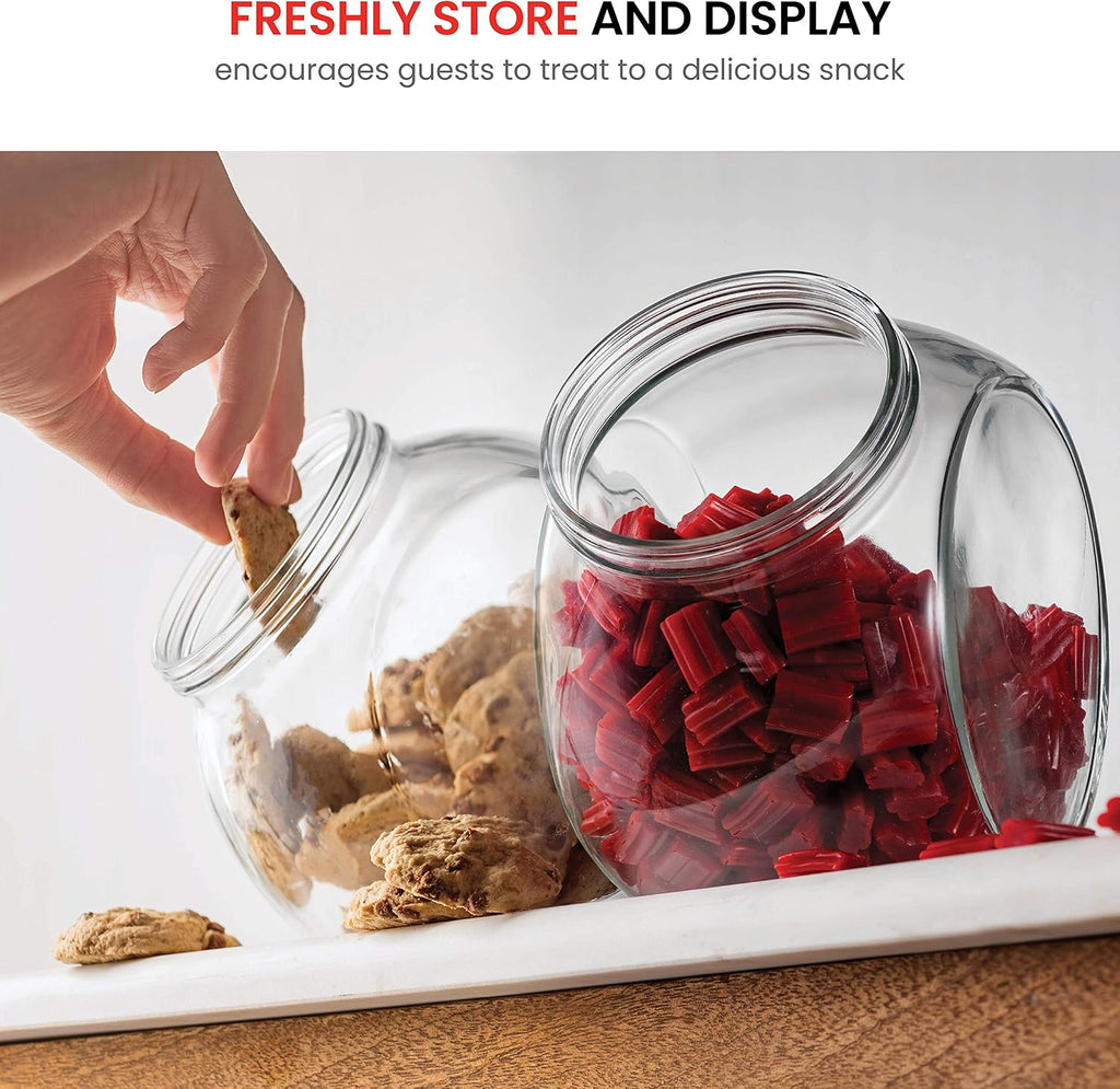 Pandora Glass Candy Jar 751⁄2-Ounce Cookie Jar (2 Pack) with Plastic Airtight Seal Lid 2-Way Display, Bulk-Food - Set of 2
