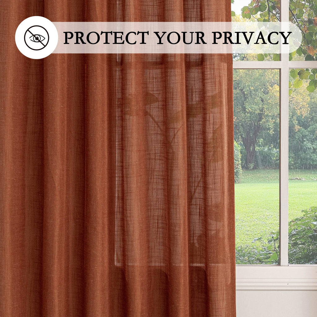 Sheer Linen Curtains 63 Inch Length, Light Filtering Privacy Drapes, Short Curtains for Small Window Back Tab Soft