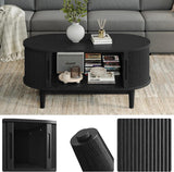 Round Coffee Table, 31.5" Drum Coffee Table with Sliding Tambour Door, Fluted Accent Center Table with Storage