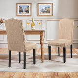 Upholstered Dining Chairs Set of 2, Modern Kitchen Chairs with Nailhead Trims and Solid Wood Legs for Dining Room
