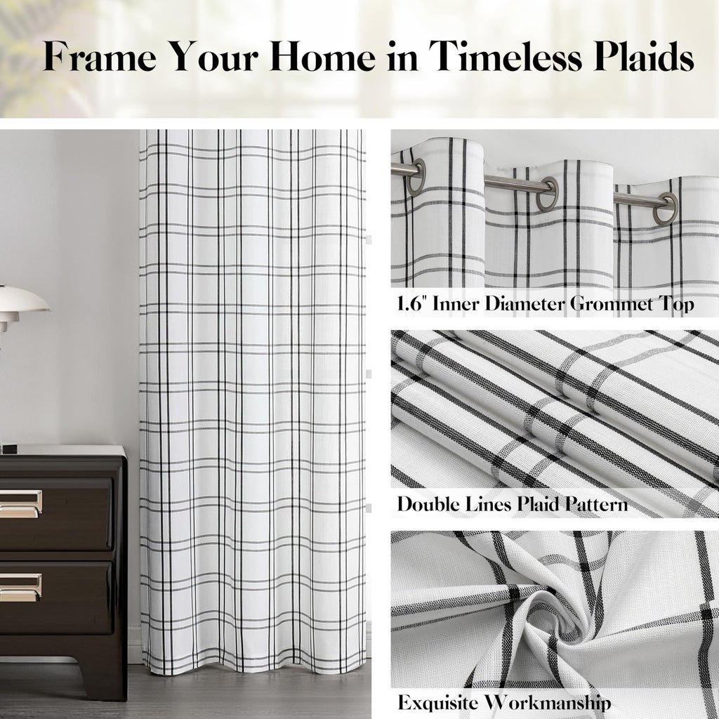Black White Buffalo Plaid Light Filtering Curtains 72 Inches Long