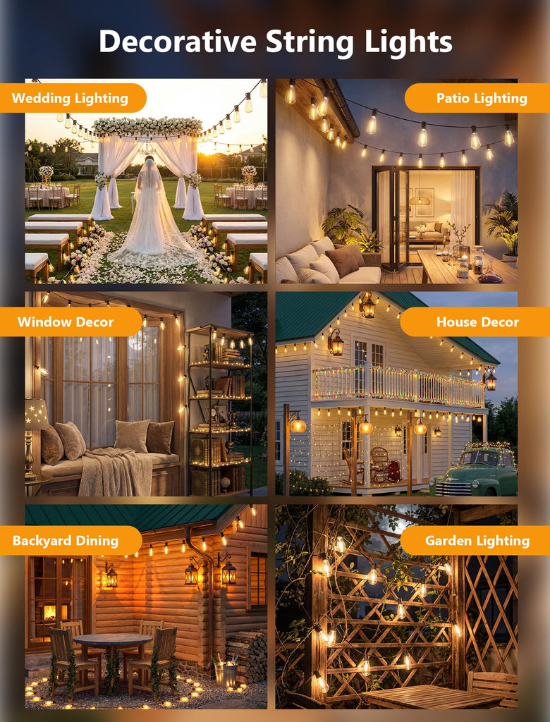 45FT Outdoor String Lights, 30 ST40 Edison LED Patio Lights