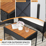 4-Piece Patio Furniture Set, Outdoor Wicker Patio Conversation Furniture Set with Cushions and Wooden Tabletop for