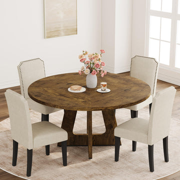 47 Inch Round Dining Table for 4-6 People, Circle Dinner Table with Wooden Cross Pedestal Base, Farmhouse Kitchen