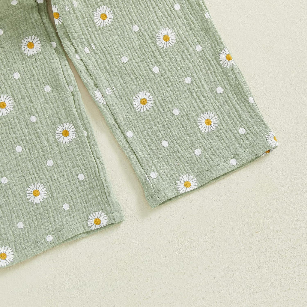 Infant Baby Toddler Girl Clothes Daisy Linen Outfits Bows Shirts Long Pants