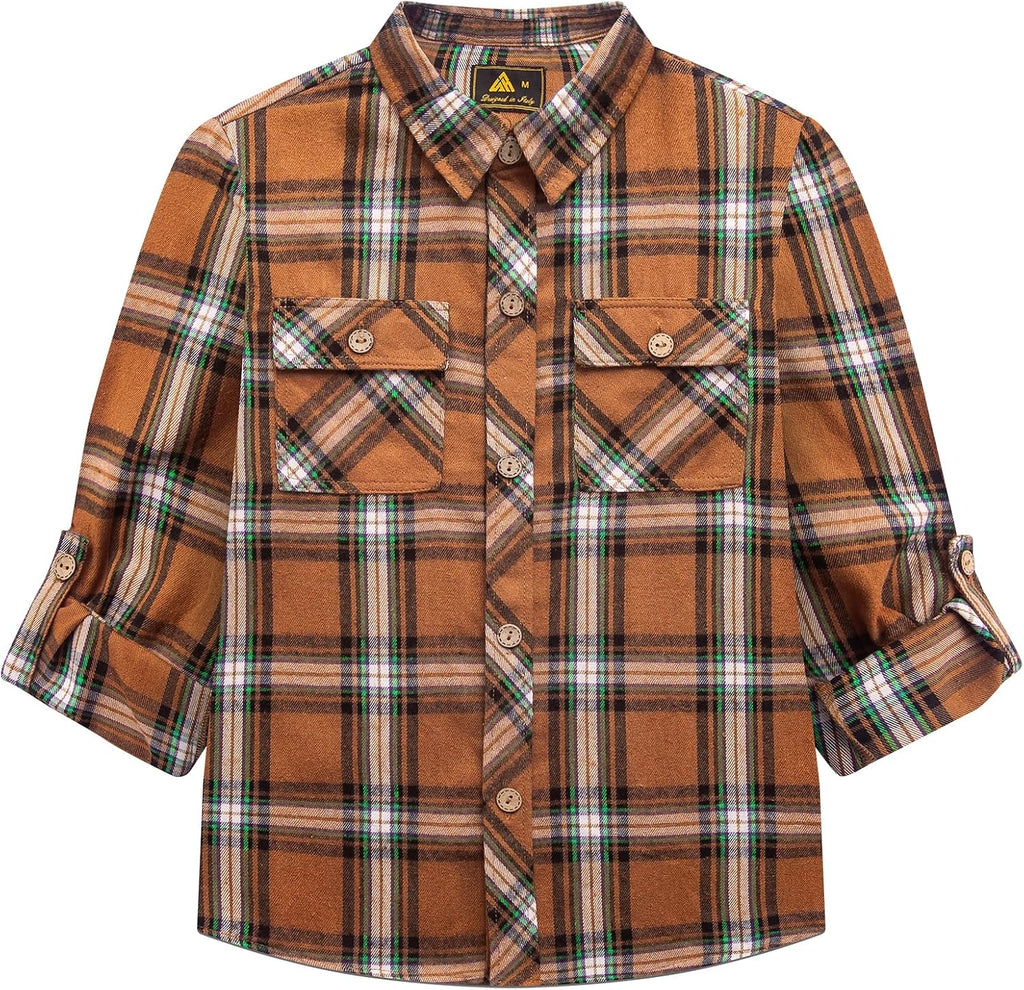 Boys Long Sleeve Button-Down Plaid Shirts