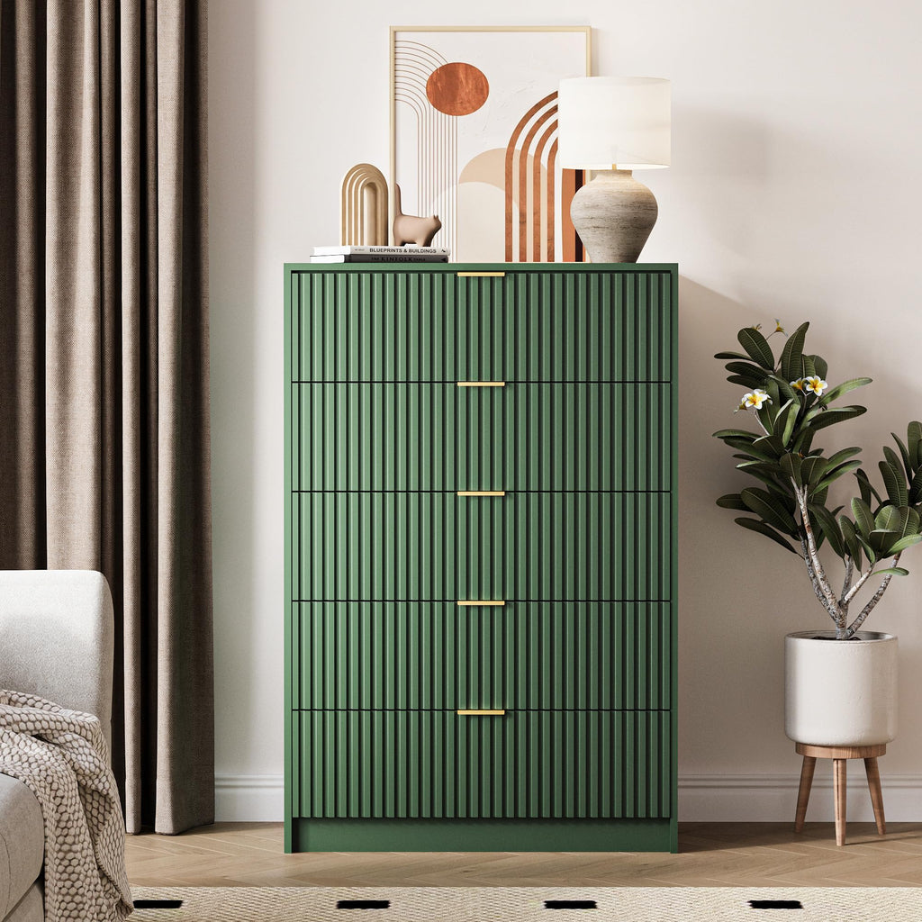 47" Tall Fluted 5-Drawer Dresser, Green