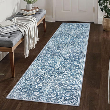 Vintage 2x8 Hallway Runner Rug, Blue and White Washable Rug, Non-Slip Super Soft Kitchen Runner Rug,