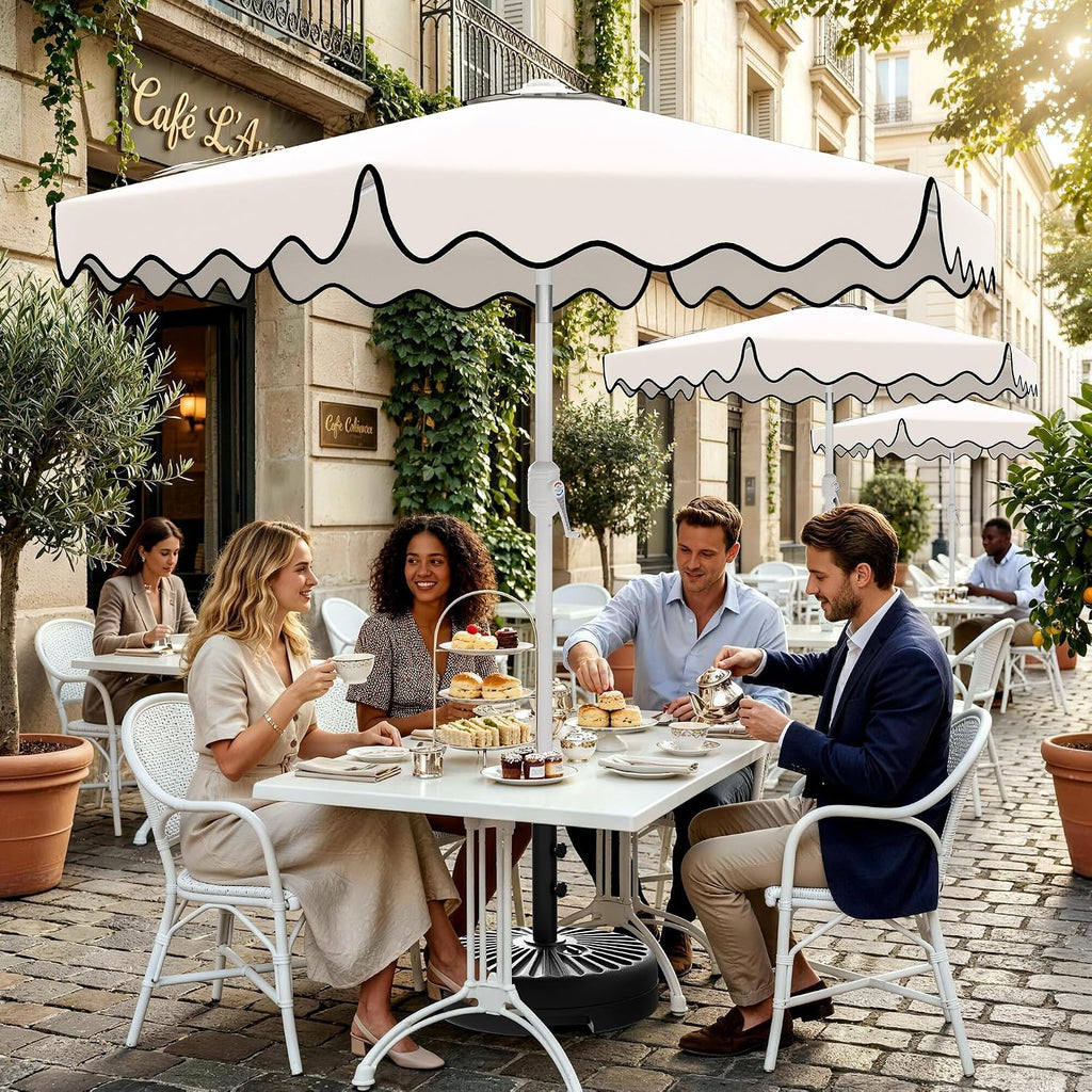 Patio Umbrella with Wavy Trim, UV-Fade-Resistant Canopy, Crank & Tilt - White 9ft
