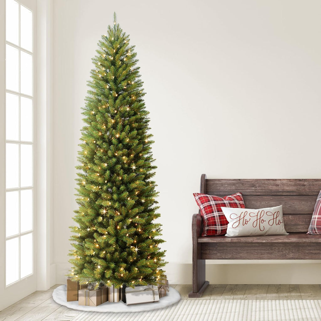 7.5ft Pre-Lit Fraser Fir Pencil Christmas Tree with 350 Clear Lights, 1188 Realistic Dense Branch Tips, Easy Setup