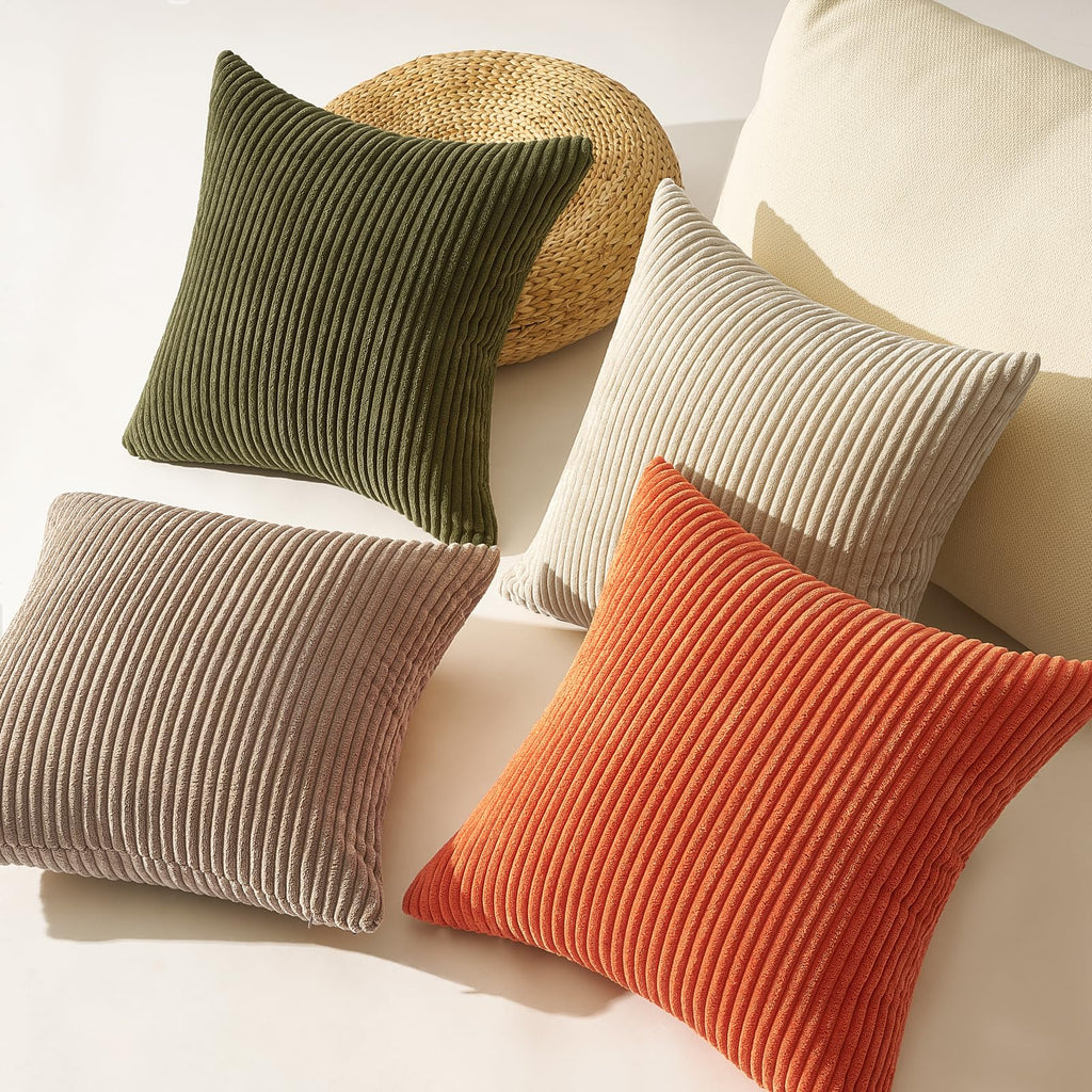 20x20 Sofa Pillow Covers Rust and Olive Green Velvet Throw Pillow Covers Boho Farmhouse Cushion Cases Soft Corduroy
