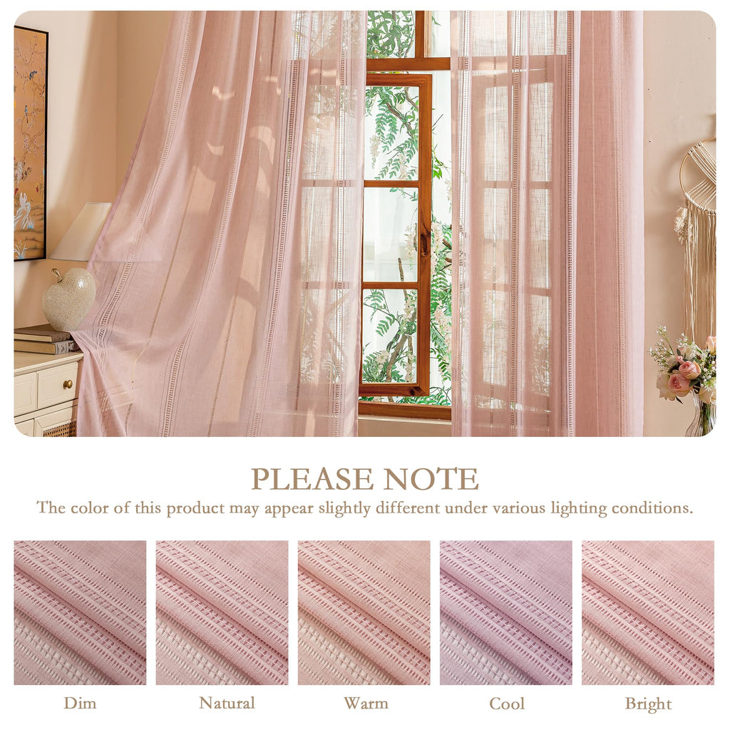 Pink Curtains Semi Sheer Boho Curtain Light Filtering Short Window Treatment Privacy Protect Hollowed-Out Drapes