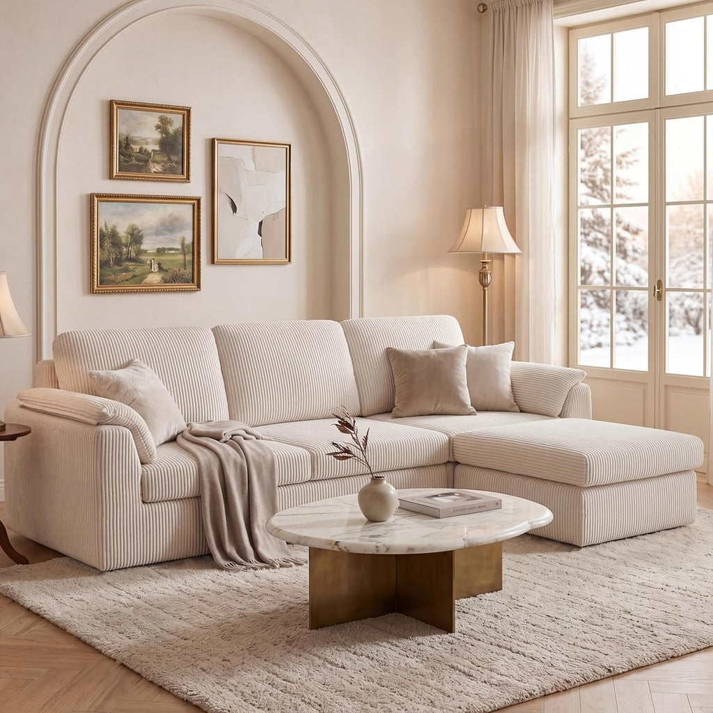 Sectional Couches Cloud Couch with Ottoman, Upholstered Boneless Couches Modern Modular L Shaped Couch 3 Seater Sofa