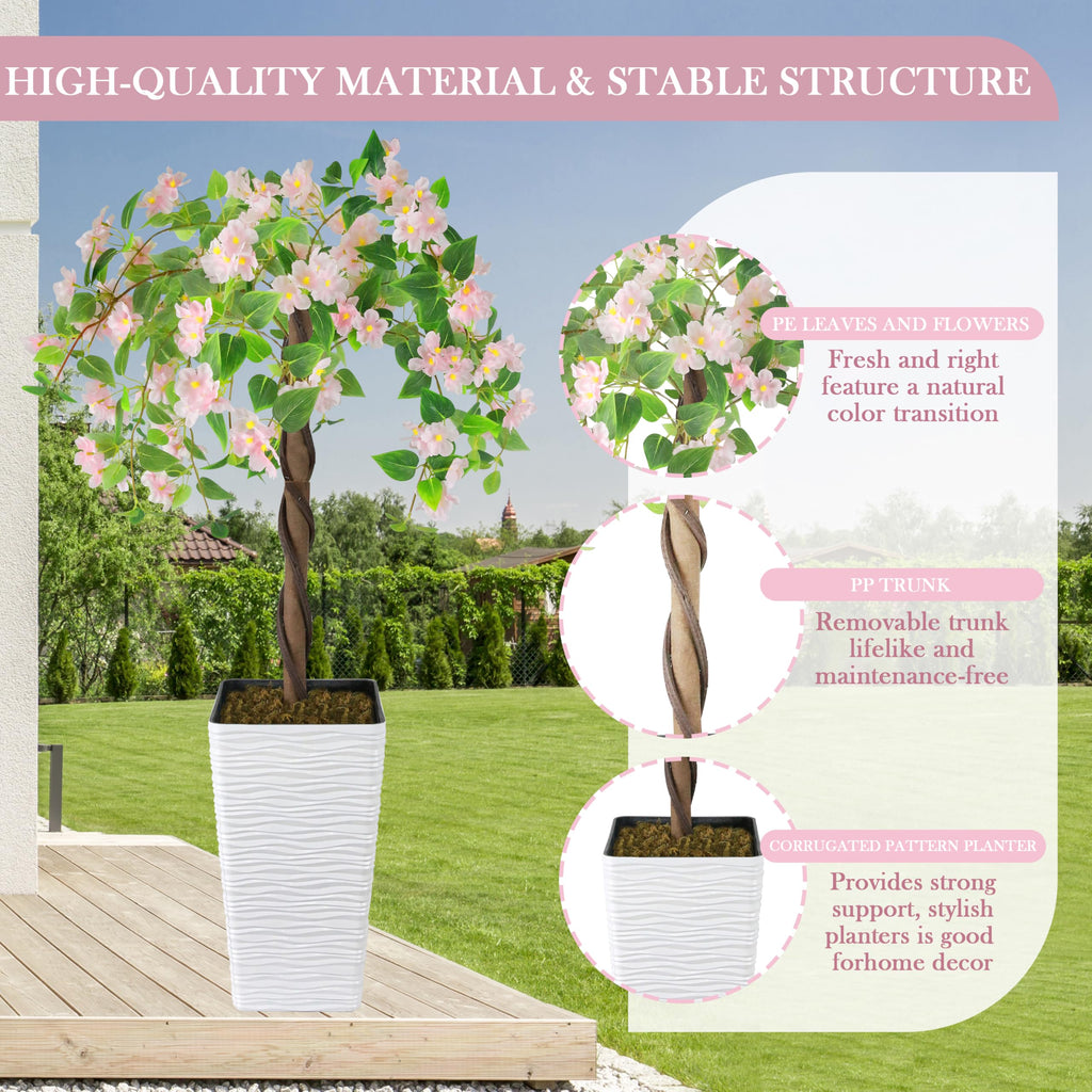 4FT Artificial Cherry Blossom Tree Fake Tree with Planter Pink