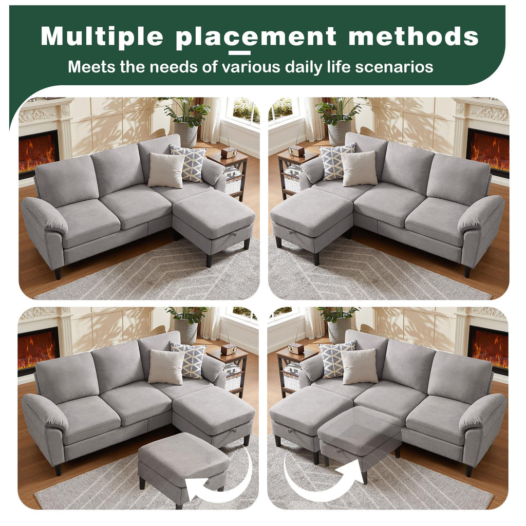 80" Convertible Sectional Sofa, Small L Shaped 3 Seat Couch with Reversible Storage Chaise, Modern Polyester Fabric