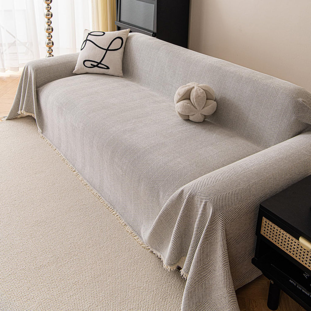 Couch Cover Sheet Blanket for 4 Seater Oversized Sofa Sectional, Machine Washable Chenille Slipcover, L Shape