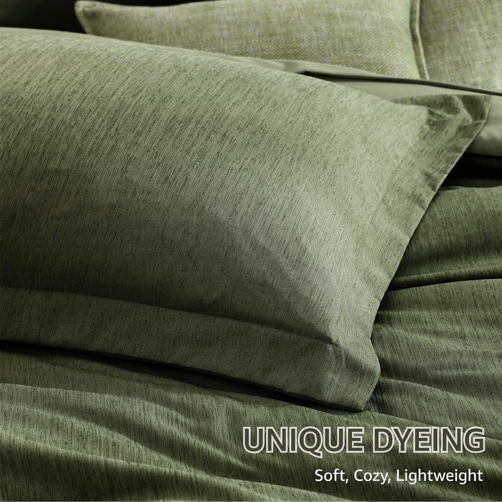Monbix King Comforter Set, Olive Green King Bed Set Reversible, King Comforter Set 7 Pieces