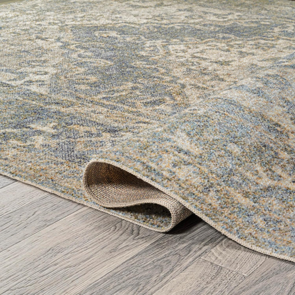 Machine Washable Blue/Cream Runner Rug 2X8 ft, Pavel Distressed Medallion Low-Pile, Easy-Cleaning, Pet-Friendly