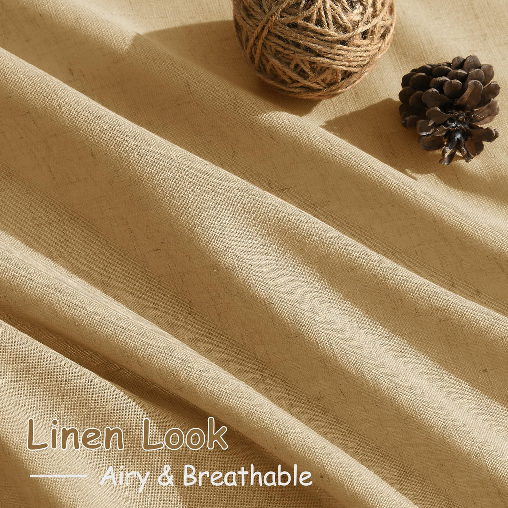 Gold Yellow Linen Curtains 108 Inches Long 2 Panels Set Extra Long Back Tab Curtain Semi Sheer Light Filtering Gold
