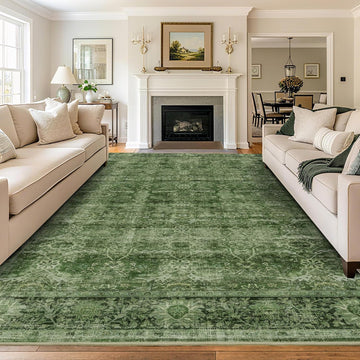 8x10 Washable Area Rug Vintage Green Rug
