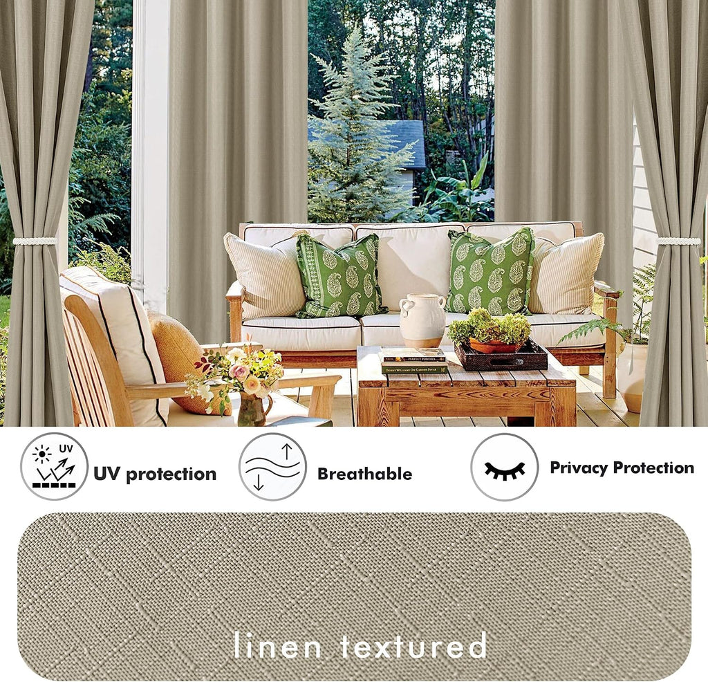 Linen Outdoor Curtains Waterproof 4 Pcs 54x84 In Taupe | Light Filtering, Grommet Top, Outdoor Dining Dividers