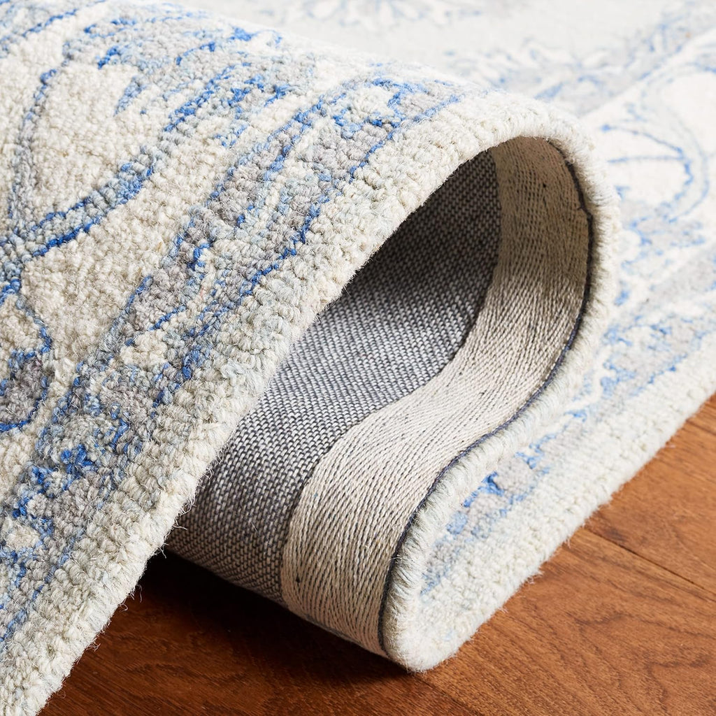 Micro-Loop Area Rug - 9' x 12', Light Blue & Ivory, Handmade Wool