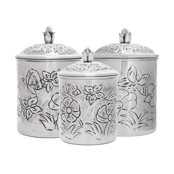 Embossed Butterfly Canister Set, 3 pcs