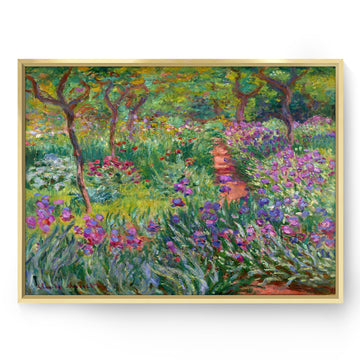 Framed Claude Monet Purple Gold Green Wall Art - Monet Canvas Wall Art with Water Lilies & Garden at Giverny