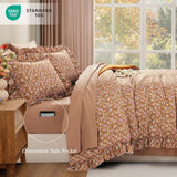 Queen Comforter Set - 7 Pieces Ruffle Brown Bedding Sets, Shabby Chic Farmhouse Bed in a Bag with Ruffle Comforter