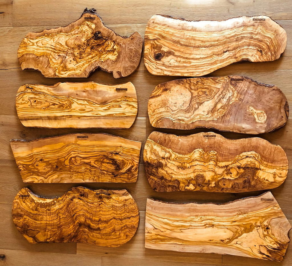 22" Rustic Handmade Bark Edge Olive Wood Charcuterie Board- For Cutting, Chopping, Serving Cheese, Meat, Fruit.