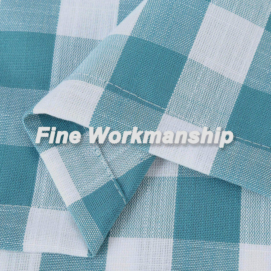 Teal White Buffalo Check Tier Curtains 36 Inch Long