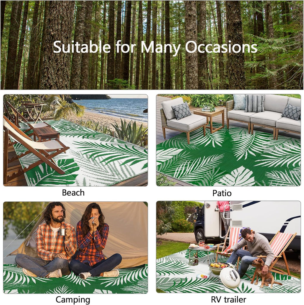 Reversible Outdoor Rugs 8'x10' Waterproof Outdoor Patio Rugs Clearance Portable RV Camping Mats Green Lightweight