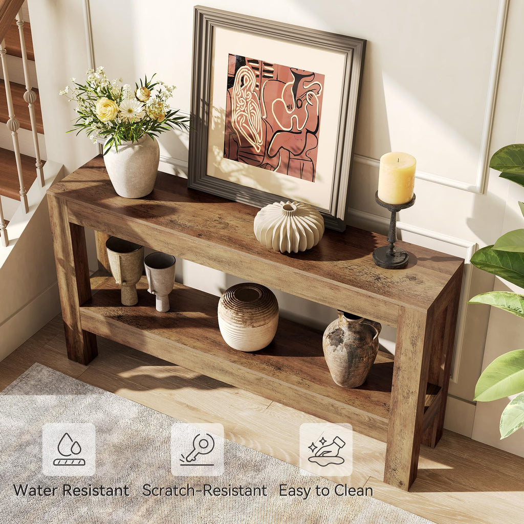 63-Inch Entryway Console Table, Long Farmhouse Narrow Sofa Table, Entry, Entrance, Foyer, Behind Couch with 2-Tier