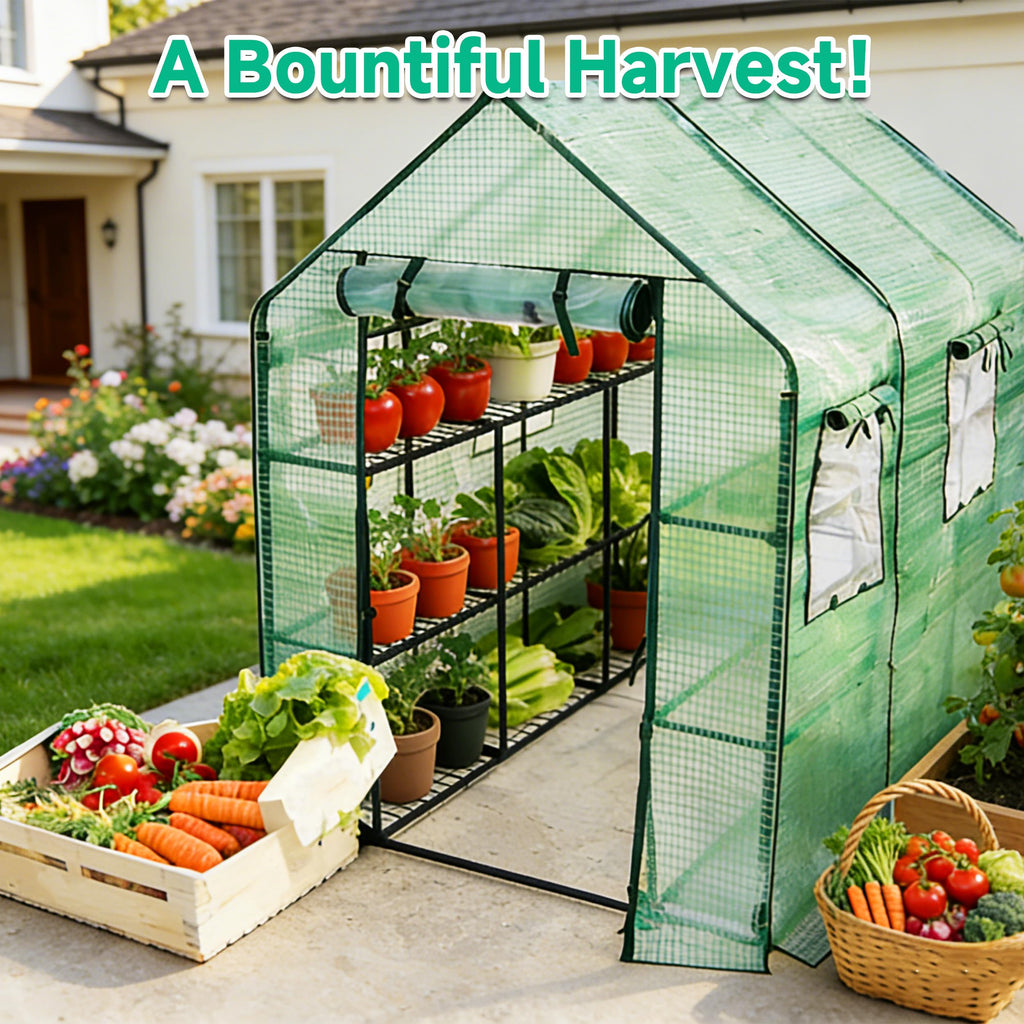 Walk-in Outdoor Greenhouse, 56 x 85 x 77 Inch, 3 Tiers, Green