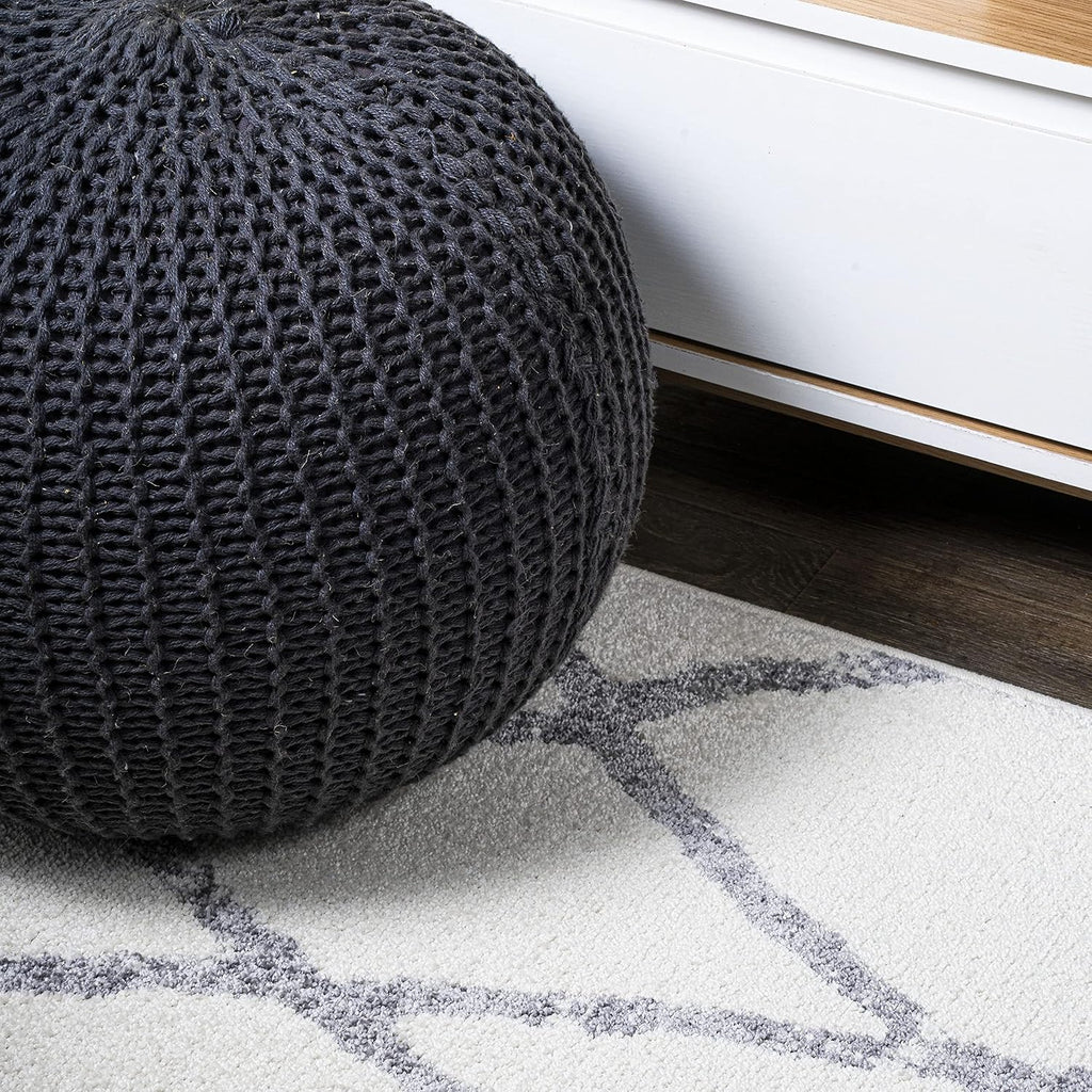 Illi Moroccan Diamond Trellis Ivory/Gray Indoor Area Rug, Bohemian, Vintage, Easy-Cleaning, Pet Friendly